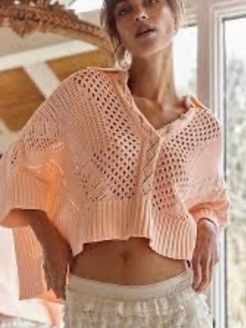 Free People "To The Point" Polo Sweater Large